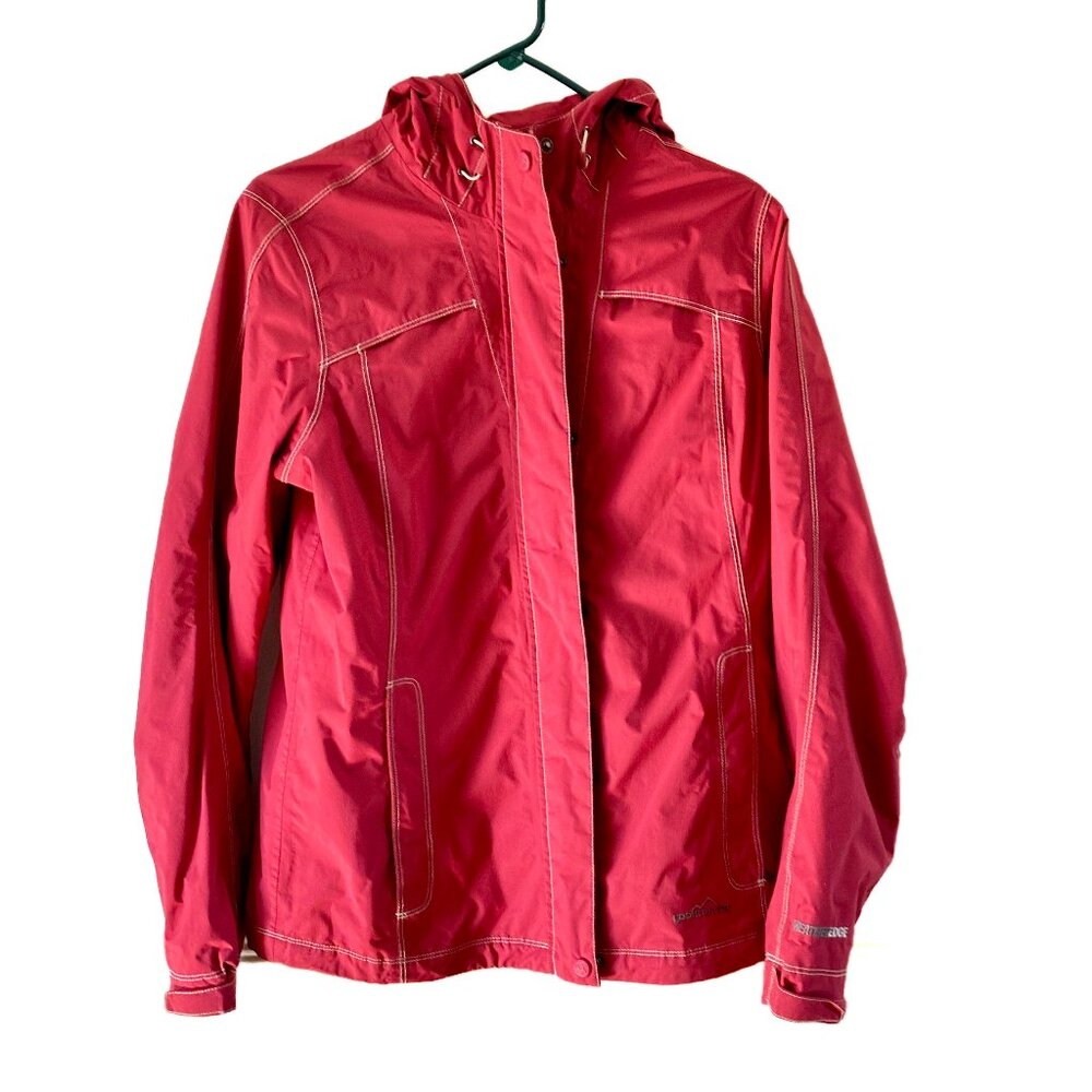 Eddie Bauer Womens Weather Edge Red Full Zip Hooded Lightweight Rain Jacket MED